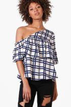 Boohoo Orla One Shoulder Frill Check Crop Top Multi