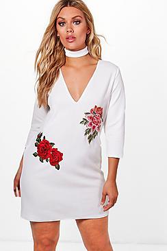 Boohoo Plus Darcy Embroidered Choker Shift Dress