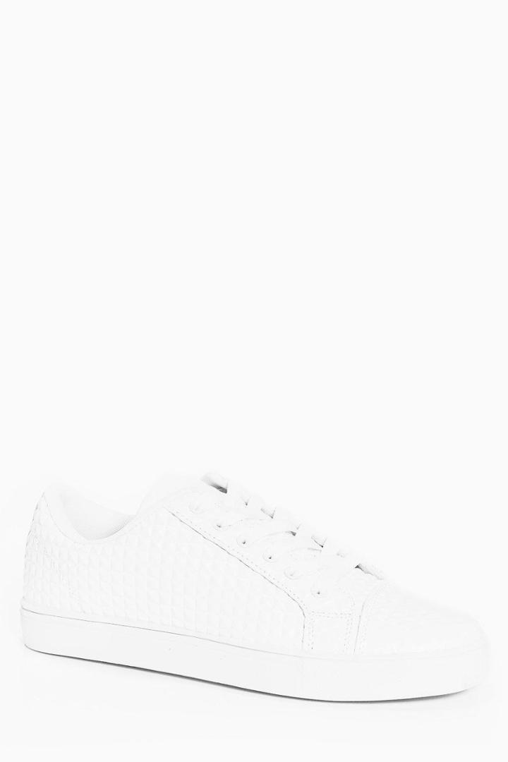 Boohoo Lace Up Diamond Textured Trainer White