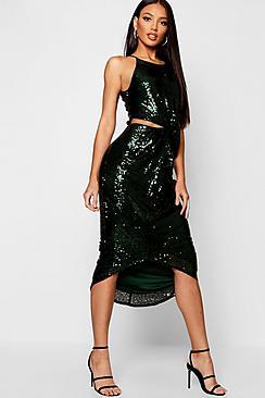 Boohoo Sequin Twist Front Midi Dress