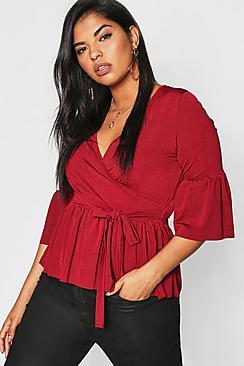 Boohoo Plus Slinky Wrap Peplum Top