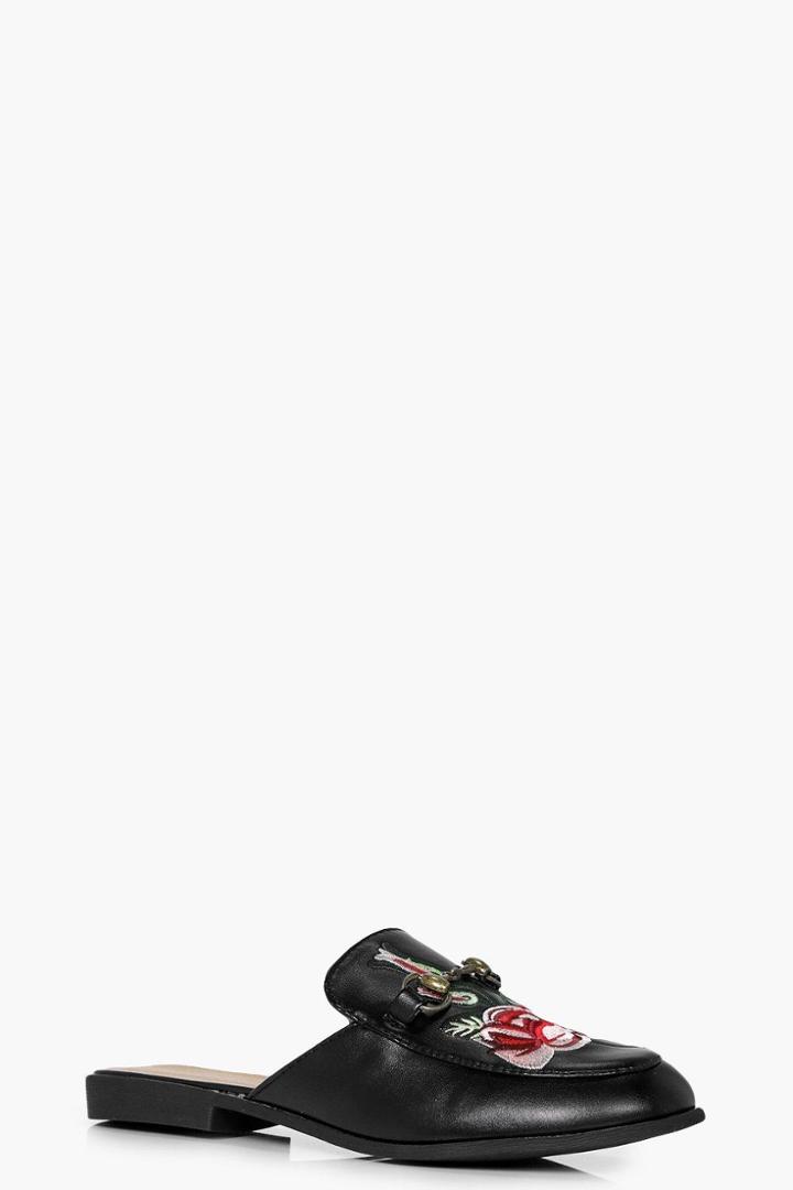 Boohoo Phoebe Embroidered Floral Mule Black