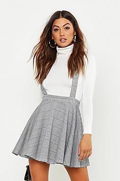 Boohoo Dogtooth Check Pinafore Skirt