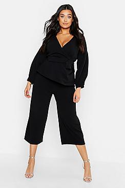 Boohoo Plus Wrap Top & Tapered Trouser Co-ord