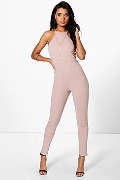 Boohoo Taylor Textured Crepe Strappy Jumpsuit