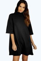 Boohoo Sonia Turn Back Collar Shift Dress Black