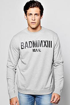 Boohoo Bad Man Print Sweater With Side Zips