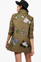 Boohoo Paige Boutique Sequin Floral Military Jacket Khaki