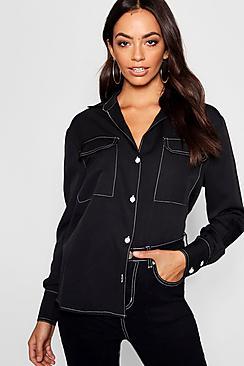 Boohoo Woven Contrast Stitch Button Through Blouse
