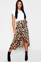Boohoo Leopard Print Satin & Wrap Midi Skirt