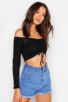 Boohoo Tall Off The Shoulder Ruched Rib Crop
