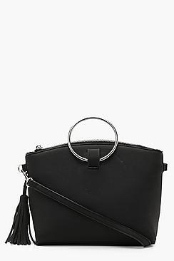 Boohoo Ring And Tassel Detail Cross Body Bag