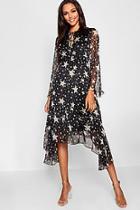 Boohoo Star + Polka Dot Ruffle Hem Midi Dress