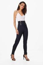 Boohoo Eva Button Front Skinny Trouser Navy