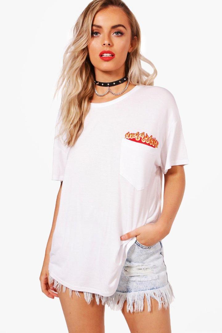 Boohoo Lillian Flame Pocket Tee White