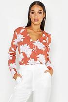 Boohoo Floral Printed Wrap Front Blouse