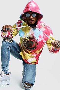Boohoo Loose Fit Tie Dye Hoodie With Embroidery