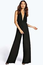 Boohoo Tanya Cross Back Soft Touch Wide Leg Jumpsuit