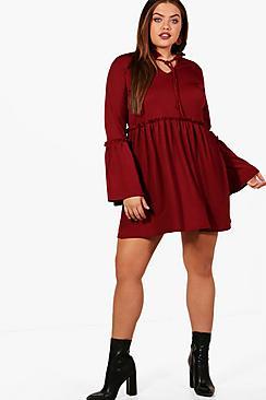 Boohoo Plus Eva Ruffle Detail Smock Dress