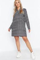 Boohoo Plus High Neck Striped Zip Front T-shirt Dress