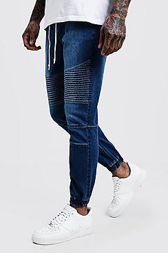 Boohoo Skinny Fit Jersey Denim Cuffed Biker Joggers