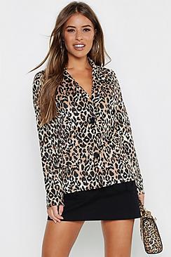 Boohoo Petite Leopard Print Suedette Belted Blazer