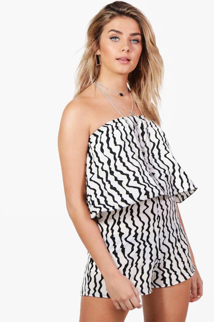 Boohoo Monochrome Bandeau Frill Playsuit Ivory