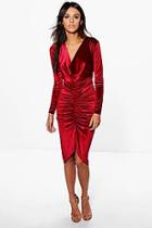 Boohoo Charly Cowl Neck Velvet Draped Midi Dress