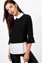 Boohoo Polly Mock Shirt 2 In 1 Top