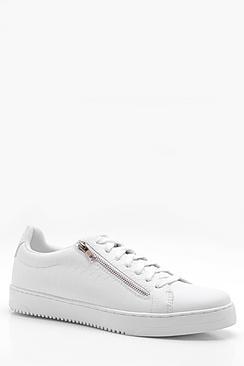 Boohoo Pu Croc Embossed Trainer With Metal Zip Detail