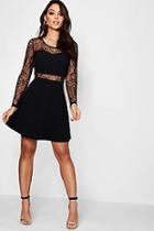 Boohoo Bella Lace Insert Skater Dress