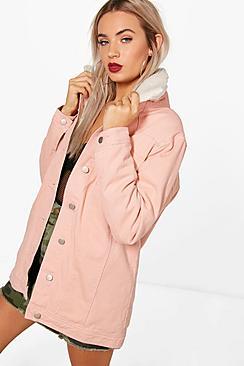 Boohoo Long Lined Borg Collar Denim Jacket