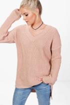 Boohoo Paige V-neck Slouchy Jumper Nude