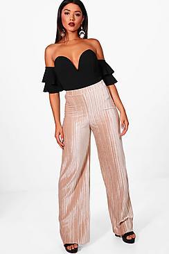 Boohoo Amie Pleated Velvet Wide Leg Culottes