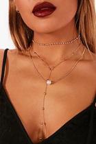 Boohoo Hana Pearl Chain Choker Plunge Necklace Set