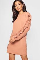 Boohoo Tonal Ruffle Sleeve Sweat Dress