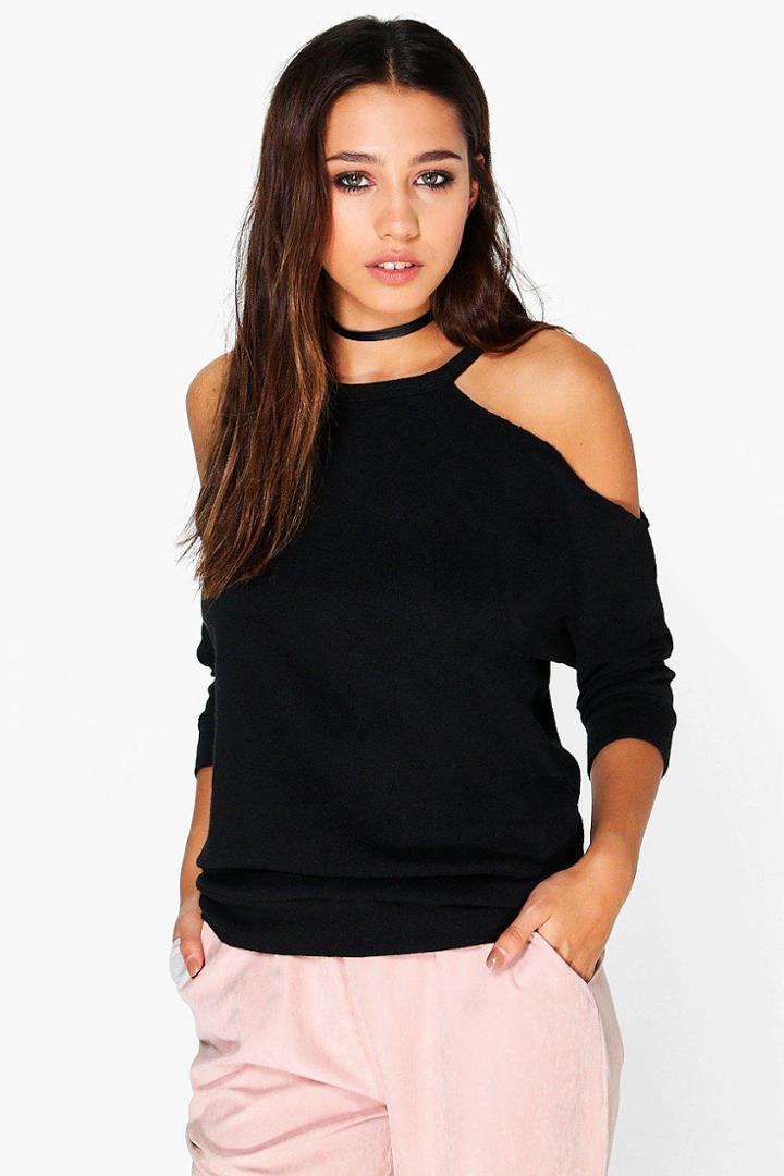 Boohoo Keira Textured Cold Shoulder Top Black
