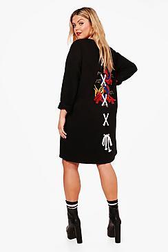 Boohoo Plus Kate Dragon Embroidery Lace Up Sweat Dress