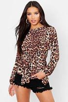 Boohoo Leopard Asymmetric Hem Belted Woven Blouse