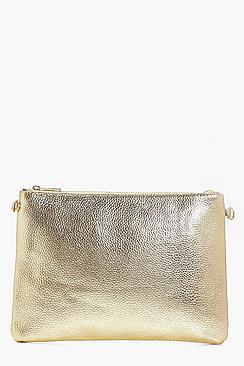 Boohoo Molly Metallic Zip Top Clutch Bag