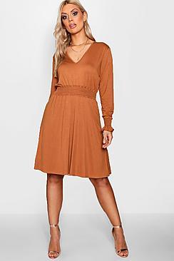 Boohoo Plus Shirred Detail Smock Dress