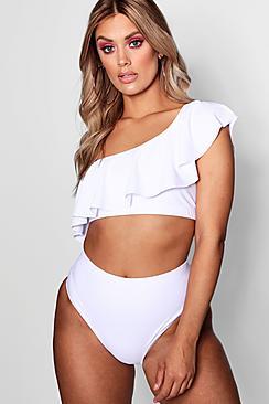 Boohoo Plus Hattie One Shoulder Ruffle Bikini