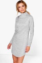 Boohoo Lacey Roll Neck Brushed Knit Dress Grey