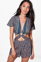 Boohoo Petite Maisy Cut Out Floral Playsuit