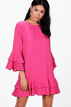 Boohoo Lucia Ruffle Tiered Shift Dress