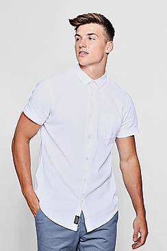 Boohoo Linen Cotton Blend Short Sleeve Shirt
