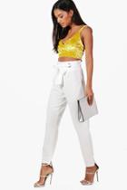 Boohoo Gia High Waist Eyelet Detail Slim Fit Trousers White