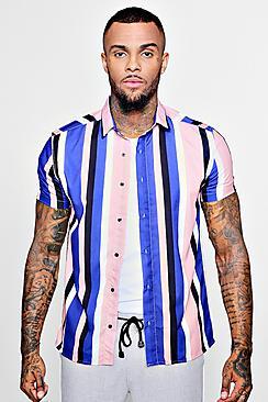 Boohoo Short Sleeve Stripe Sateen Shirt