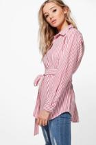 Boohoo Tilly Tie Striped Shirt Red