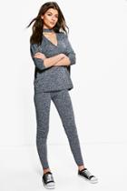 Boohoo Amelia Choker Batwing Top & Legging Grey
